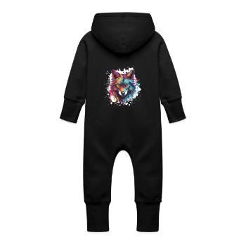 Tête de Pop Art Animal Loup - Grenouillère à capuche bio en molleton Bébé - noir - Dos