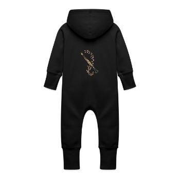 Klarinette mit fließenden Noten - Baby Bio Sweat Overall mit Kapuze - Schwarz - Hinten