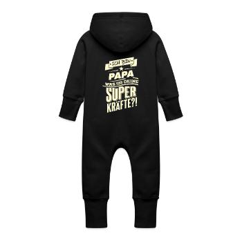 Superkraefte Papa Geburtstag RAHMENLOS Geschenk - Baby Bio Sweat Overall mit Kapuze - Schwarz - Hinten