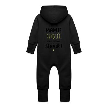 J'ai une mamie cinglée et je peux m'en servir - Grenouillère à capuche bio en molleton Bébé - noir - Dos