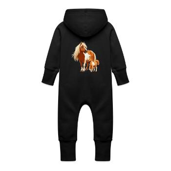 Shetland pony with foal - Baby Organic Sweat Overalls With Hood - vanilla - Back