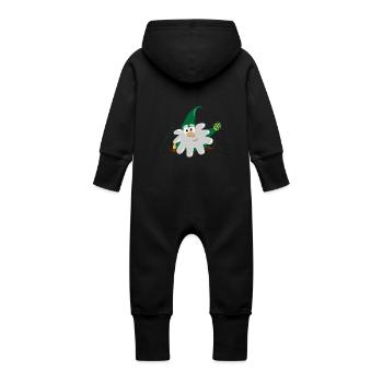 dwarf gnome - Baby Organic Sweat Overalls With Hood - black - Back