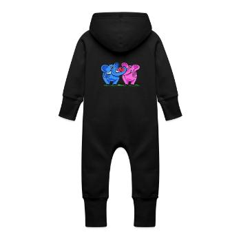 éléphants doux - Grenouillère à capuche bio en molleton Bébé - noir - Dos