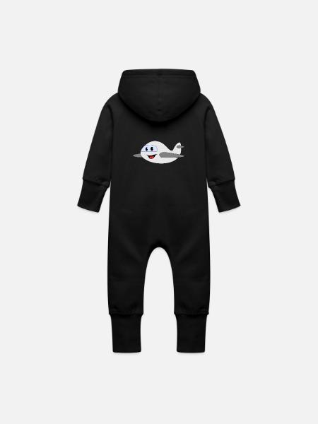 Flugzeug - Baby Bio Sweat Overall mit Kapuze - Schwarz