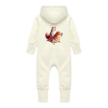 Shiba Inu Hund auf Rücken - Baby Bio Sweat Overall mit Kapuze - Vanille-Milchshake - Hinten