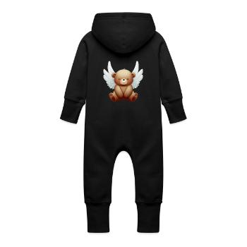 Bear with angel wings, Spiritual animal design - Baby Organic Sweat Overalls With Hood - vanilla - Back