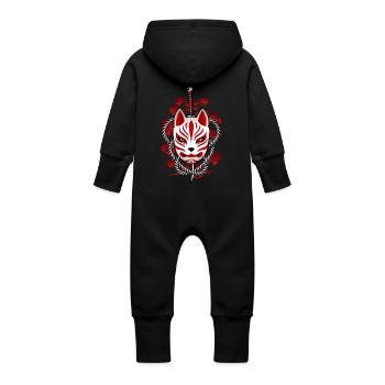 Japan Kitsune - Forest Demon Mask - Baby Organic Sweat Overalls With Hood - black - Back