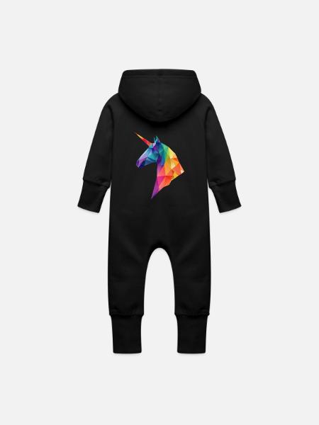 Licorne Low Poly Art Logo Design Coloré - Grenouillère à capuche bio en molleton Bébé - noir