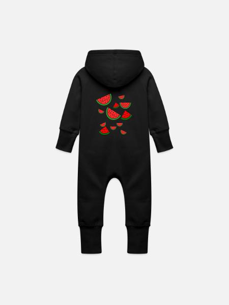 Wassermelone Melone - Baby Bio Sweat Overall mit Kapuze - Schwarz