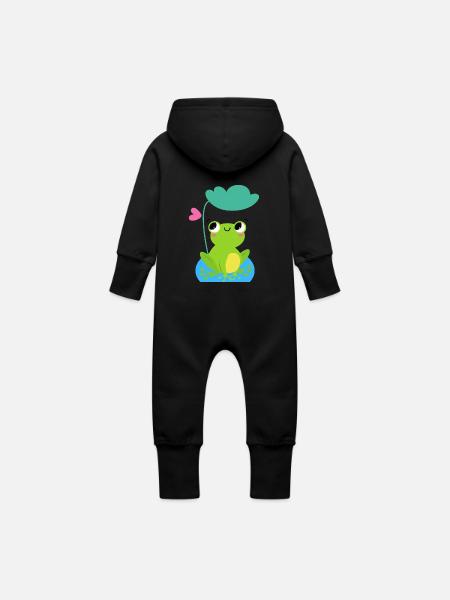 Cute frog - Baby Organic Sweat Overalls With Hood - black