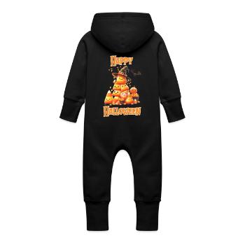 Halloween – Happy Halloween Candy Pyramid - Baby Organic Sweat Overalls With Hood - vanilla - Back