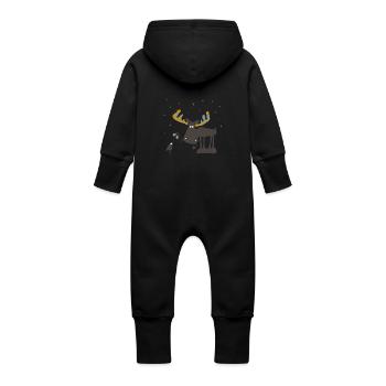 Elch Heinrich & Fred.png - Baby Bio Sweat Overall mit Kapuze - Schwarz - Hinten