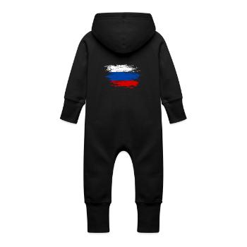 Russia flag used - Baby Organic Sweat Overalls With Hood - black - Back