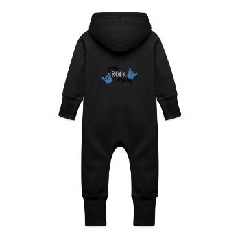 you rock mom blue version - Baby Organic Sweat Overalls With Hood - black - Back