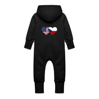 Drapeau des États-Unis et de la République tchèque - Grenouillère à capuche bio en molleton Bébé - noir - Dos