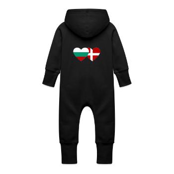 Bulgaria Denmark flag heart - Baby Organic Sweat Overalls With Hood - black - Back