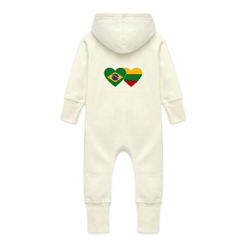 Brazil Lithuania Flag Heart - Baby Organic Sweat Overalls With Hood - vanilla - Back