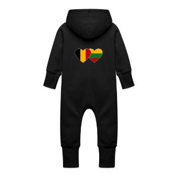 Belgium Lithuania Flag Heart - Baby Organic Sweat Overalls With Hood - vanilla - Back