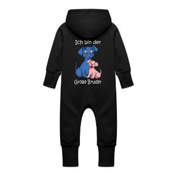 Ich Bin Der Grosse Bruder Puppy - Baby Organic Sweat Overalls With Hood - black - Back