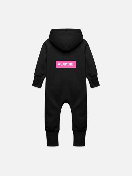 #BABYGIRL - Baby Organic Sweat Overalls With Hood - black