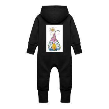 PEACE SEED "PEACE IS EVERYWHERE" by Gudrun Kargl - Baby Bio Sweat Overall mit Kapuze - Schwarz - Hinten