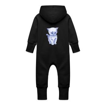 Schmuse Katze - Baby Bio Sweat Overall mit Kapuze - Schwarz - Hinten