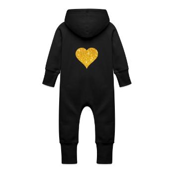 Coeur d'or amour Saint Valentin couple cadeau - Grenouillère à capuche bio en molleton Bébé - noir - Dos