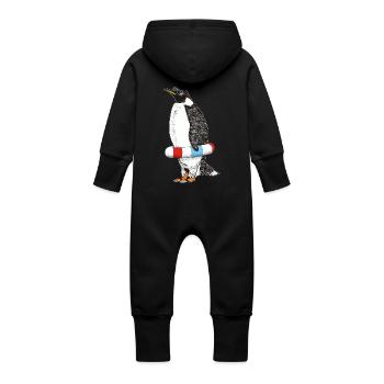 PINGUIN WARTET SOMMER - Baby Bio Sweat Overall mit Kapuze - Schwarz - Hinten