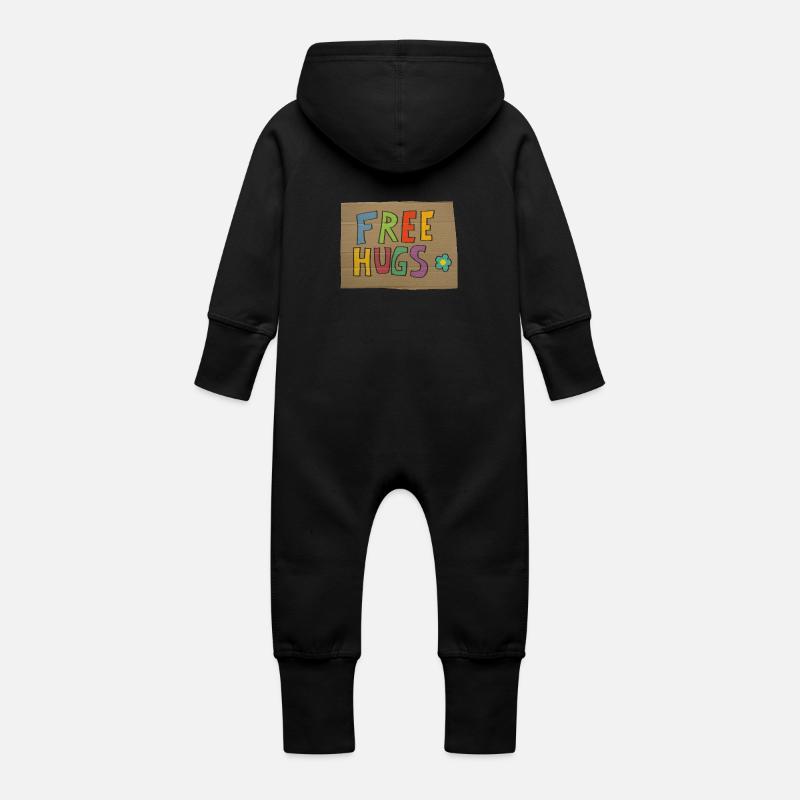 free hugs - Grenouillère à capuche bio en molleton Bébé - noir