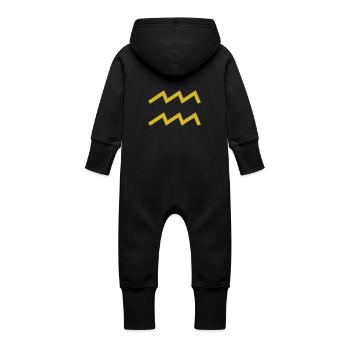 Aquarius Zodiac Sign, Exclusive T-Shirt Design - Baby Organic Sweat Overalls With Hood - black - Back