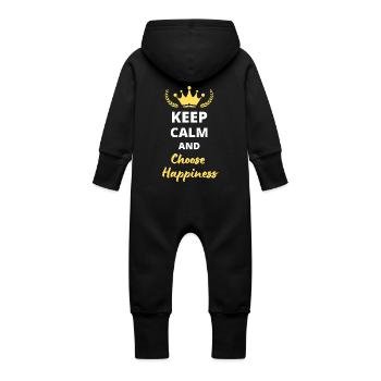 "Keep Calm and Choose Happiness" - Happiness - Baby Organic Sweat Overalls With Hood - vanilla - Back