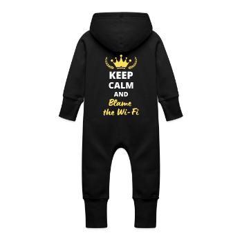 "Keep Calm and Blame the WiFi" - Humor technology - Baby Organic Sweat Overalls With Hood - vanilla - Back