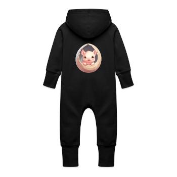 Mignon bébé cochon enfant assis dans un œuf - Grenouillère à capuche bio en molleton Bébé - vanille - Dos