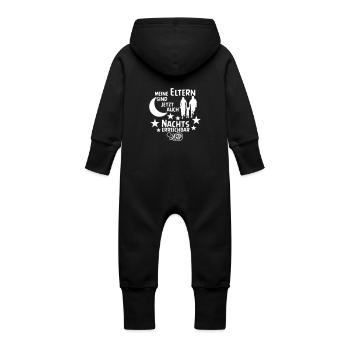 Meine Eltern sind jetzt auch Nachts erreichbar - Baby Bio Sweat Overall mit Kapuze - Schwarz - Hinten