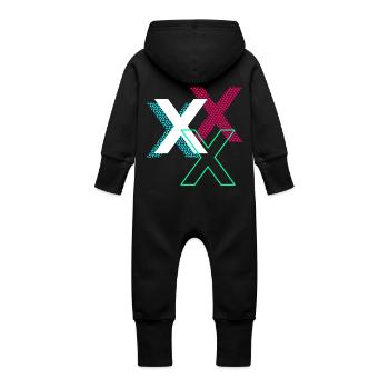 Lettre X - Grenouillère à capuche bio en molleton Bébé - noir - Dos