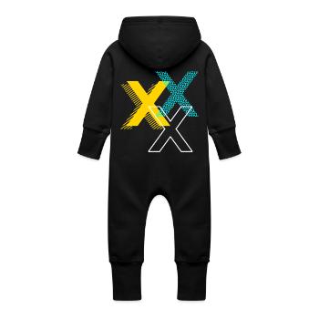 Lettre X - Grenouillère à capuche bio en molleton Bébé - noir - Dos