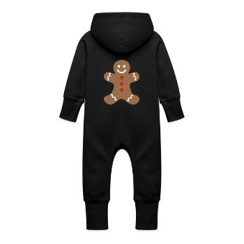 Gingerbread man - Baby Organic Sweat Overalls With Hood - black - Back