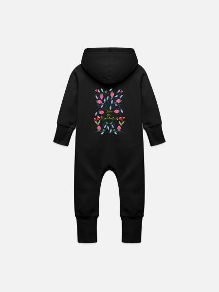 C’est l’heure des fraises - Grenouillère à capuche bio en molleton Bébé - noir