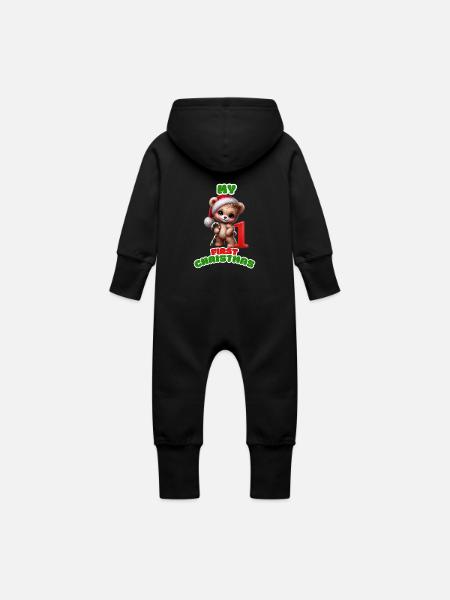 Baby Bear's Christmas - Baby Organic Sweat Overalls With Hood - black