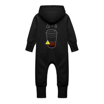 Warning Coffee Low - Baby Organic Sweat Overalls With Hood - black - Back