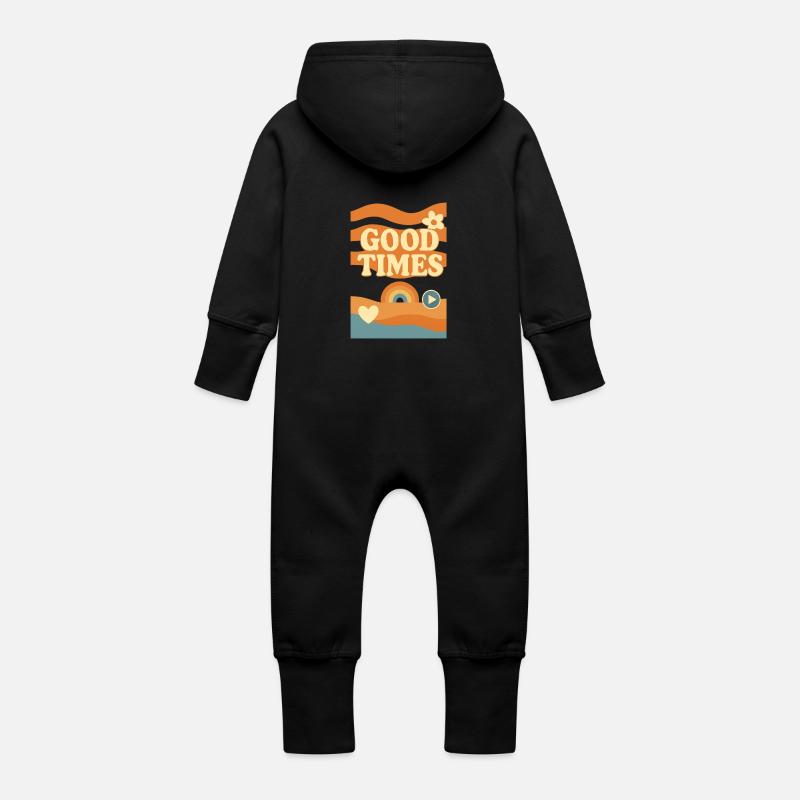 Good Times - Design rétro avec arc-en-ciel et fleurs - Grenouillère à capuche bio en molleton Bébé - noir