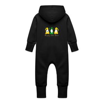 Happy New Year gnome imp - Baby Organic Sweat Overalls With Hood - black - Back