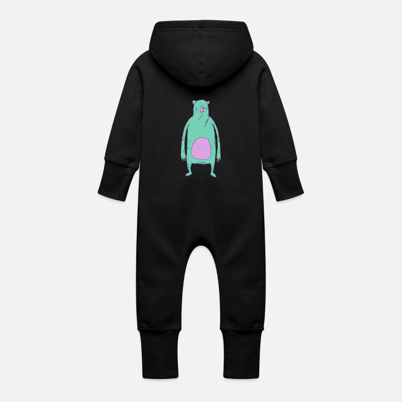 Ours vert - Grenouillère à capuche bio en molleton Bébé - noir