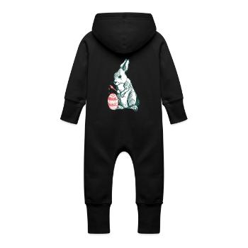 Easter bunny with egg - Baby Organic Sweat Overalls With Hood - black - Back