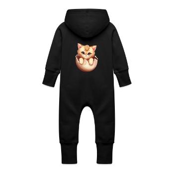 Chaton éclot de l’œuf, Mignon design animal - Grenouillère à capuche bio en molleton Bébé - noir - Dos