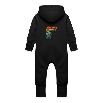 15th Birthday, June 2008, 15 Year Anniversary - Baby Organic Sweat Overalls With Hood - black - Back