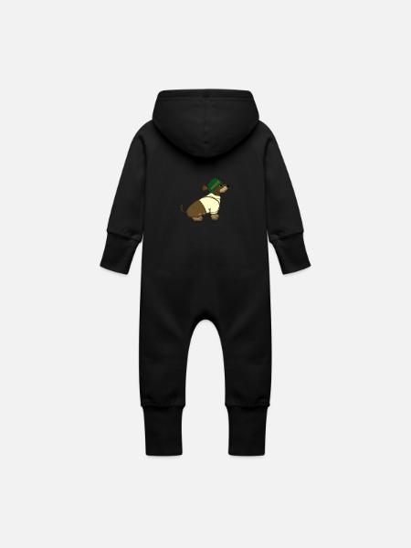 bayerischer Dackelbua - Baby Bio Sweat Overall mit Kapuze - Schwarz