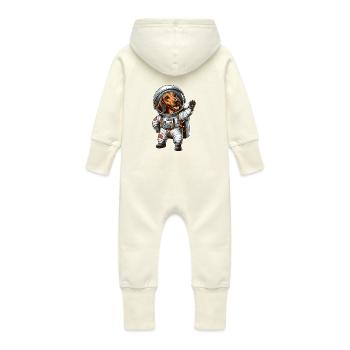 Dachshund Astronaut Space Science Fiction - Baby Organic Sweat Overalls With Hood - vanilla - Back