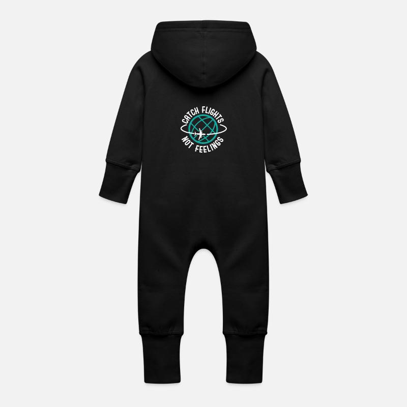 Catch Flights not Feelings - travelling journey - Grenouillère à capuche bio en molleton Bébé - noir