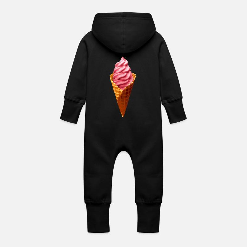 Cône de glace - Grenouillère à capuche bio en molleton Bébé - noir